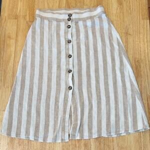 H&M Women’s Linen Blend Stripped Button Down‎ Skirt 8